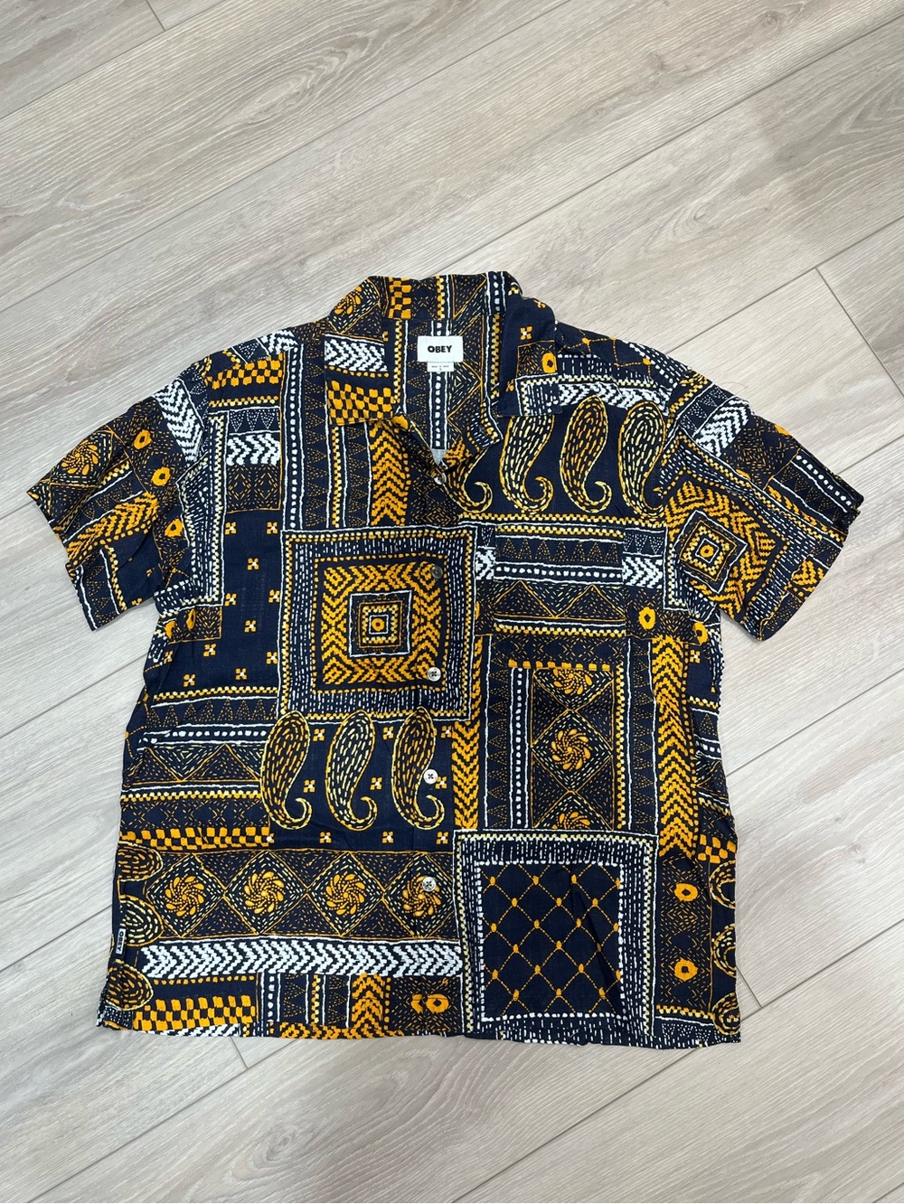 Obey Men's Cropped Boxy Fit Camp Collar Shirt